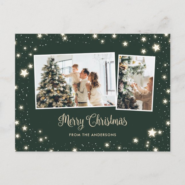 Cartão Postal De Festividades Starry Green Snow 3 Foto Feliz Natal (Frente)