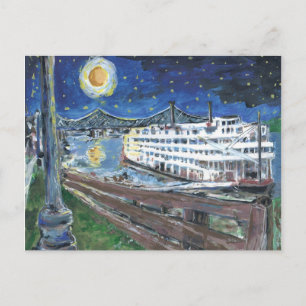 Cartão Postal De Festividades Starry Night Riverboat Holiday