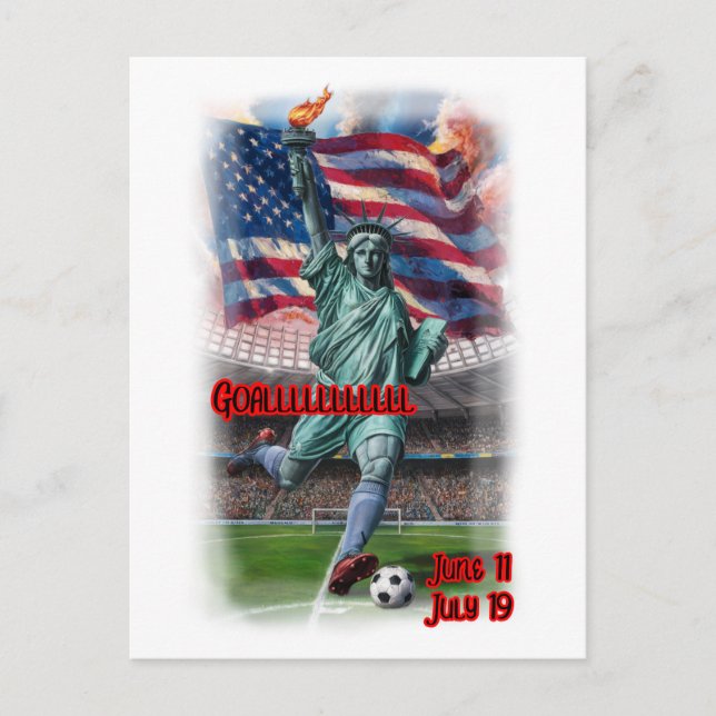 Cartão Postal De Festividades Statue of Liberty playing Soccer on a  (Frente)