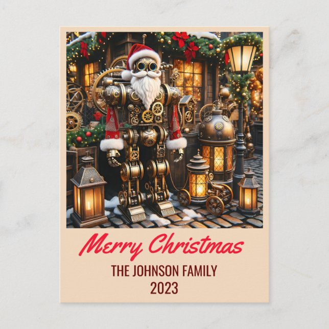 Cartão Postal De Festividades Steampunk Papai Noel - Feliz Natal (Frente)
