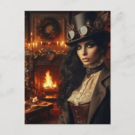 Cartão Postal De Festividades Steampunk Vintage Victorian Lady Christmas