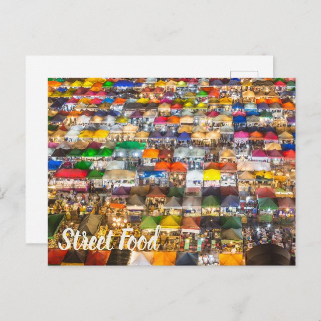 Cartão Postal De Festividades Street Comida Market Rod Fai Bangkok Tailândia (Frente/Verso)