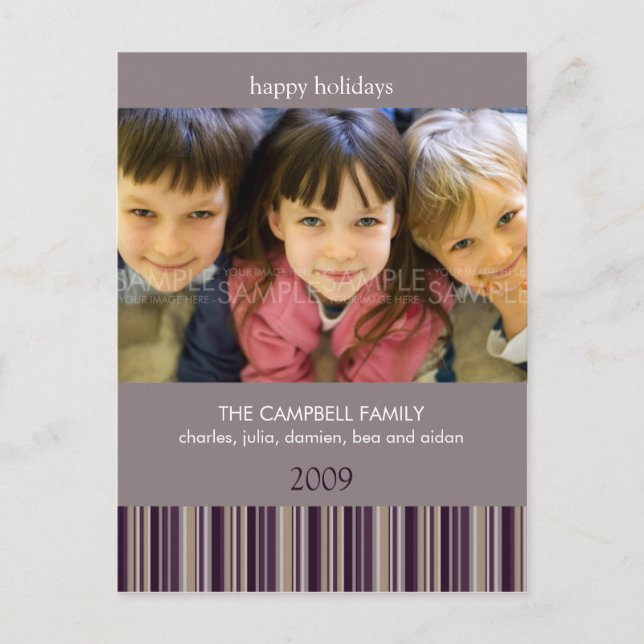 Cartão Postal De Festividades Sugar Plum Stripes ・ Cartão-postal de Natal (Frente)