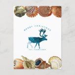 Cartão Postal De Festividades Summer Christmas Beach Seashell Reindeer<br><div class="desc">Uma design de Natal de Verão única usando ondas de praia para encher o Reindeer e o Seashells como fronteira. Ideal para presentes de Natal e decoração. Personalize o cartão postal de Natal com seu texto e torne-o seu.</div>