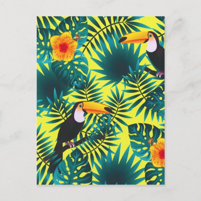 Cartão Postal De Festividades Summer Greenerey Tropical Toucan Jungle Foliage (Frente)