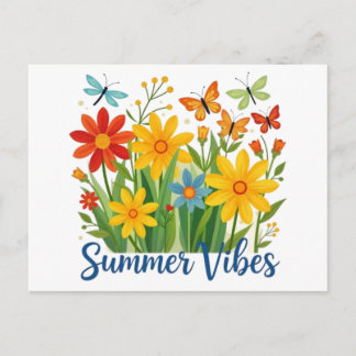 Cartão Postal De Festividades Summer Vibes Floral with Butterflies-64534