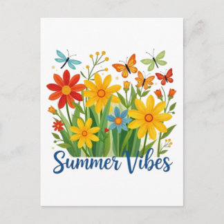 Cartão Postal De Festividades Summer Vibes Floral with Butterflies-64534