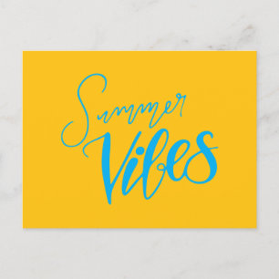 Cartão Postal De Festividades Summer Vibes Manchou o Escrevendo Azul em Amarelo