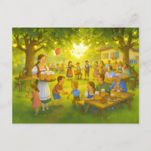 Cartão Postal De Festividades Sunny Bavarian Beer Garden no Verão