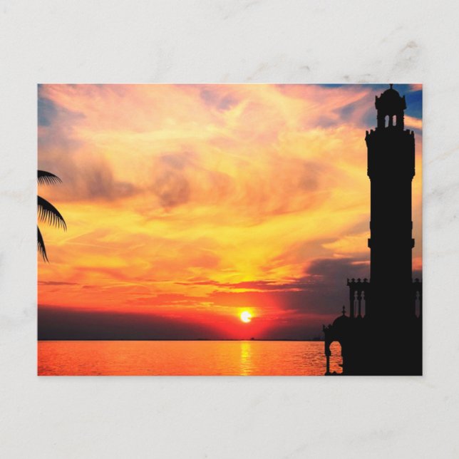Cartão Postal De Festividades Sunset Torre de Relógio Izmir (Frente)