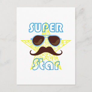 Cartão Postal De Festividades Super Star de óculos de sol e bigode