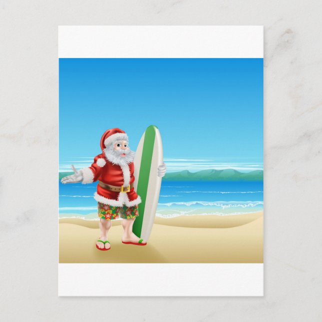 Cartão Postal De Festividades Surf Santa na praia (Frente)