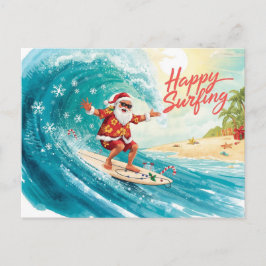 Cartão Postal De Festividades Surfando o Natal com o PAPAI NOEL