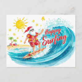Cartão Postal De Festividades Surfando o Natal com o PAPAI NOEL