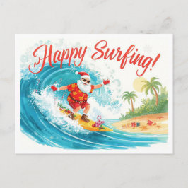 Cartão Postal De Festividades Surfando o Natal com o PAPAI NOEL