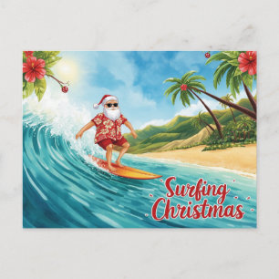 Cartão Postal De Festividades Surfando o Natal com o Papai Noel