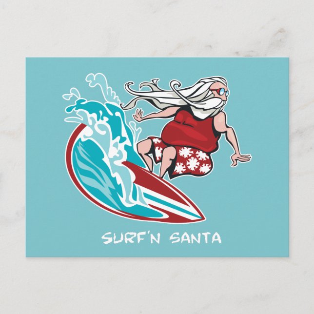 Cartão Postal De Festividades Surf'n Santa (Frente)