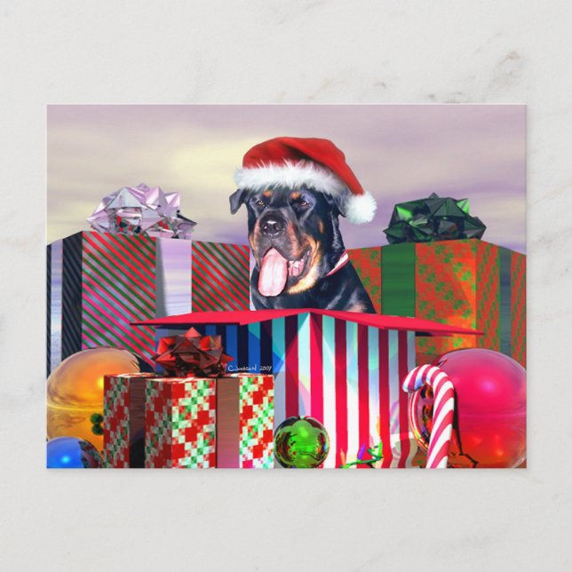 Cartão Postal De Festividades Surpresa do Natal de Rottweiler (Frente)