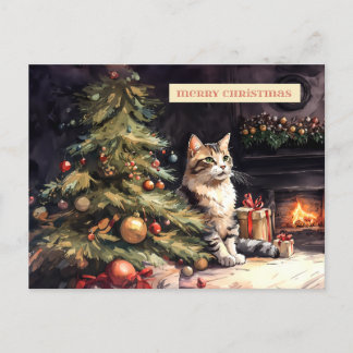 Cartão Postal De Festividades Süße Katze unterm Weihnachtsbaum