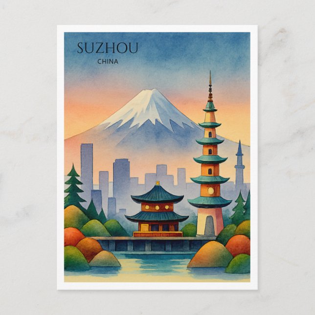 Cartão Postal De Festividades Suzhou China Watercolor Viagem Souvenir (Frente)