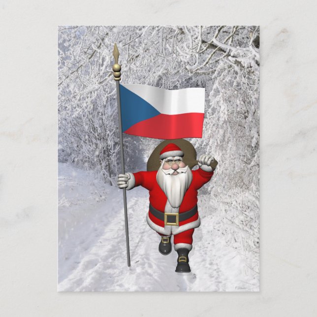 Cartão Postal De Festividades Sweet Santa Claus Com Bandeira Da República Checa (Frente)