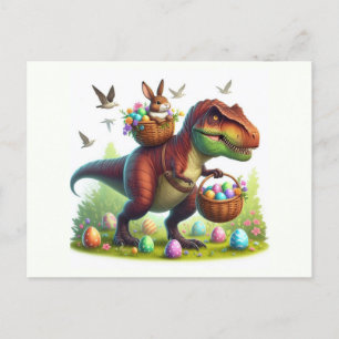 Cartão Postal De Festividades T-Rex com coelho da Páscoa