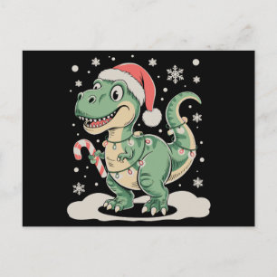 Cartão Postal De Festividades T Rex Dinossauro de Natal Chapéu de Papai Noel Fes