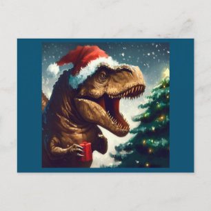 Cartão Postal De Festividades T-Rex Natal 1