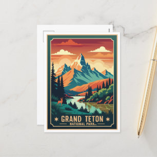 Cartão Postal De Festividades T-Shirt Rtro Grand Teton Hike Sunset