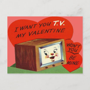 Cartão Postal De Festividades T.V. Televisão Coração Vintage Dia dos Namorados