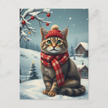 Tabby Cat em Preppy Winter Attyre and Hat Winter
