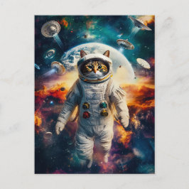 Cartão Postal De Festividades Tabby cat with Earth behind