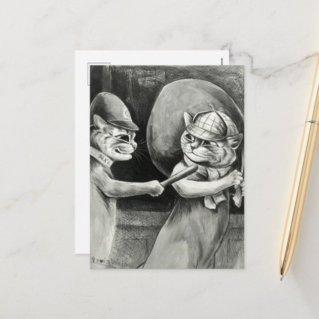 Cartão Postal De Festividades Tabs Pawnbroker de Louis Wain (Frente/Verso In Situ)