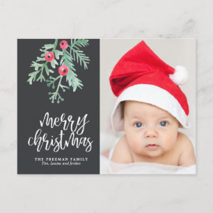 Cartão Postal De Festividades Tabuleiro de Posto de Fotografias de Natal Evergre