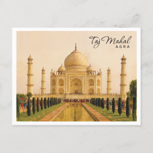 Cartão Postal De Festividades Taj Mahal Agra India Watercolor Viagem