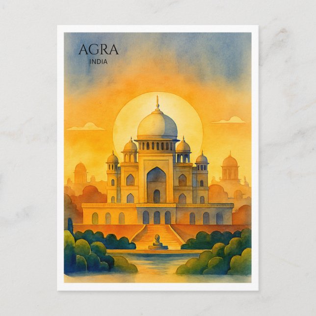 Cartão Postal De Festividades Taj Mahal Índia Aquarela Lembrança (Frente)