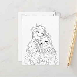 Cartão Postal De Festividades Tanjiro e Nezuko se abraçam