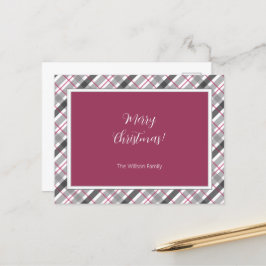 Cartão Postal De Festividades Tartan Balmoral Black Cinza Burgundy Monogramed