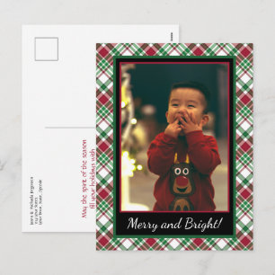 Cartão Postal De Festividades Tartan natalino ou Feliz e foto brilhante