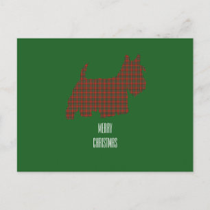 Cartão Postal De Festividades Tartan Scottie on green background