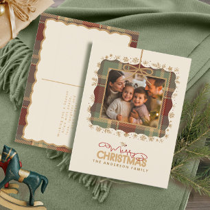 Cartão Postal De Festividades Tartan Trim Christmas One Photo Template ID1141A
