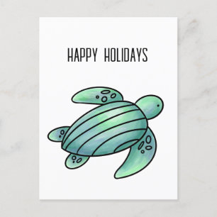 Cartão Postal De Festividades tartaruga marinha pintada aquarela desenho animado