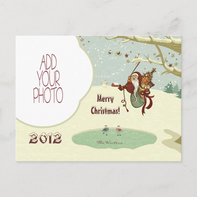 Cartão Postal De Festividades Tarzan Santa & Skating Birds (Frente)