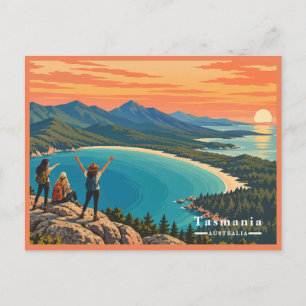 Cartão Postal De Festividades Tasmânia Vintage Meninas Caminhando Pôr do Sol