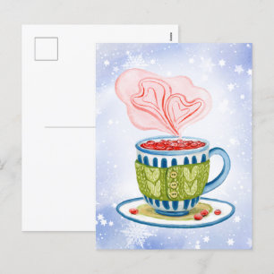 Cartão Postal De Festividades Teacup e corações rosa