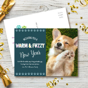 Cartão Postal De Festividades Teal de Tipografia Fotográfica de Ano Novo, Pet Qu