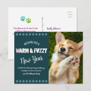 Cartão Postal De Festividades Teal de Tipografia Fotográfica de Ano Novo, Pet Qu