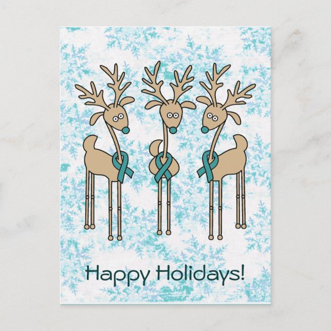 Cartão Postal De Festividades Teal Ribbon Reindeer (Frente)