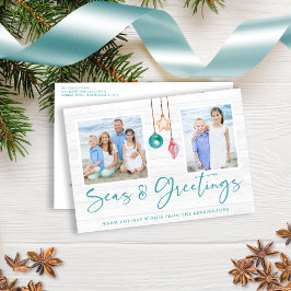 Cartão Postal De Festividades Teal Seas e Saudações Seashell Ornament Foto