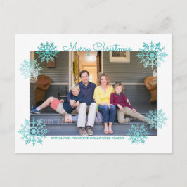 Cartão Postal De Festividades Teal Shimmering Chic Snowflake Foto de Feriado